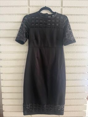 ASOS Black Midi Sheath Dress with Mesh Grid Panels 4